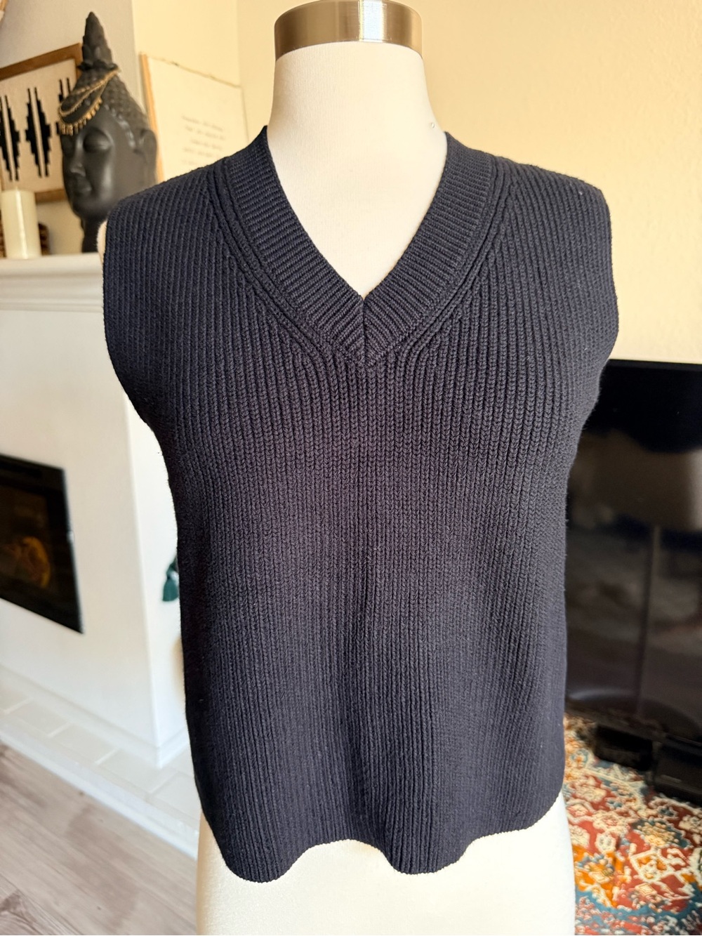 Zara V-Neck Knit Sweater Vest - Black